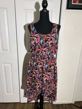 Mudd Black Midi Dress with Pink & Blue Paisley Floral Print